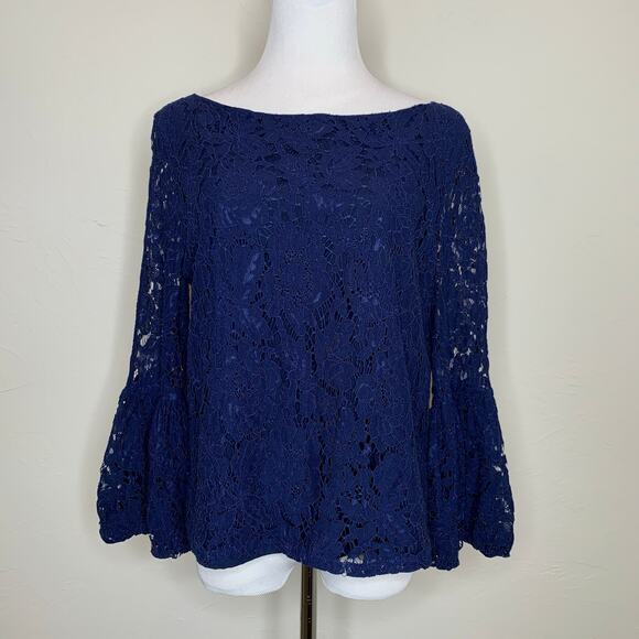 Lace Blue Laundry Puff Flounce Long Sleeve Sz Medium - Picture 1 of 9
